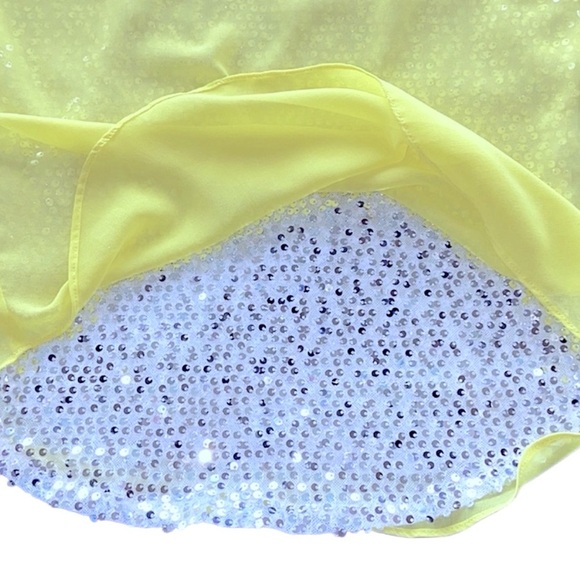 Aqua Dressy Yellow Tank Top Silver Sequin & Yellow Organza Silky Overlay Sz S - Picture 8 of 11